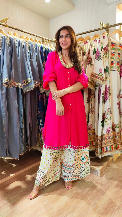 Long Pink Kurta With Printed Pant